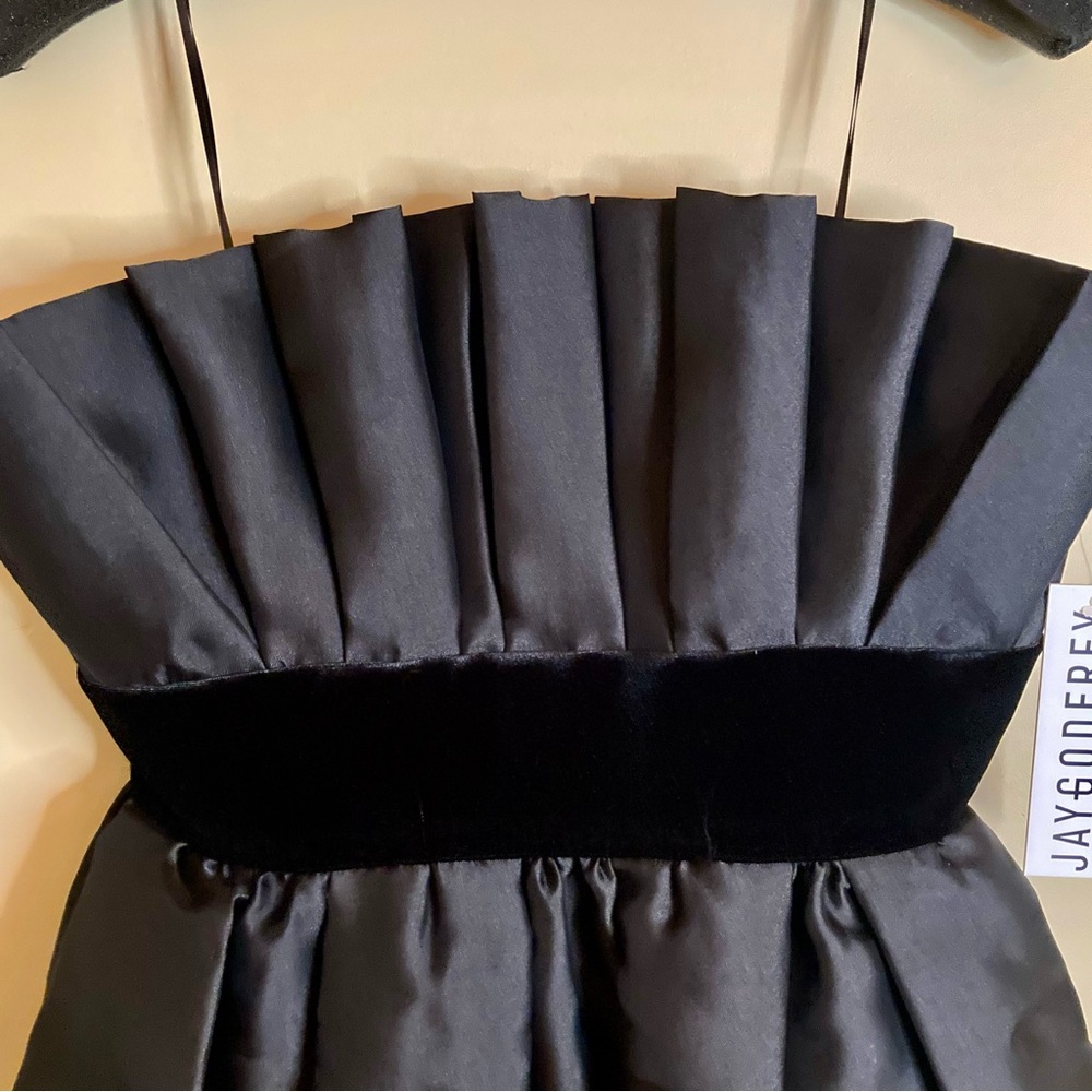 NEW Jay Godfrey Black Lola Strapless Mini Dress Satin Pleated Bubble Hem Size 10 - Picture 9 of 16